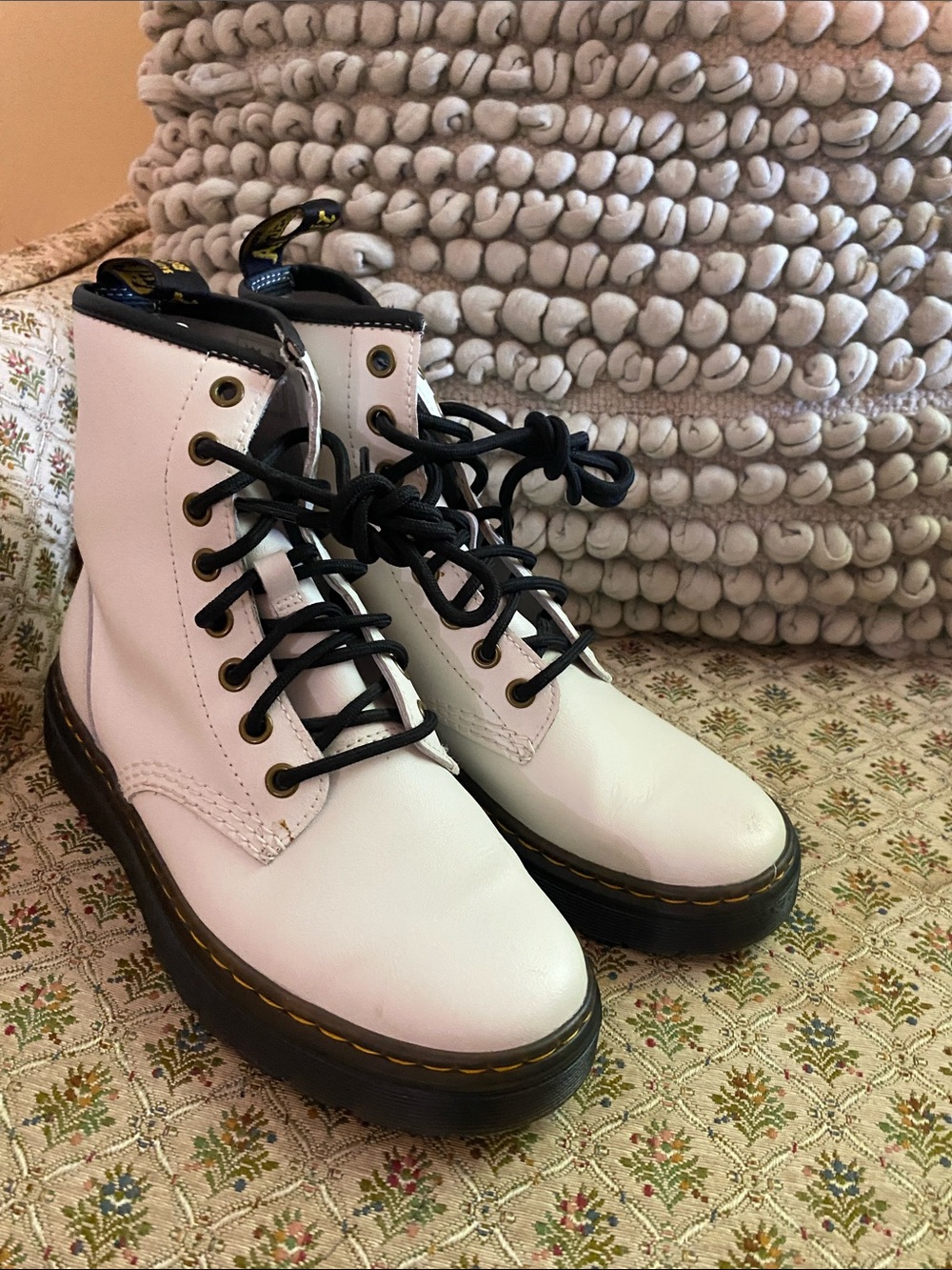 Dr. Martens Zavala AirWair White Combat Boots Lace Up with Black Sole NWOT